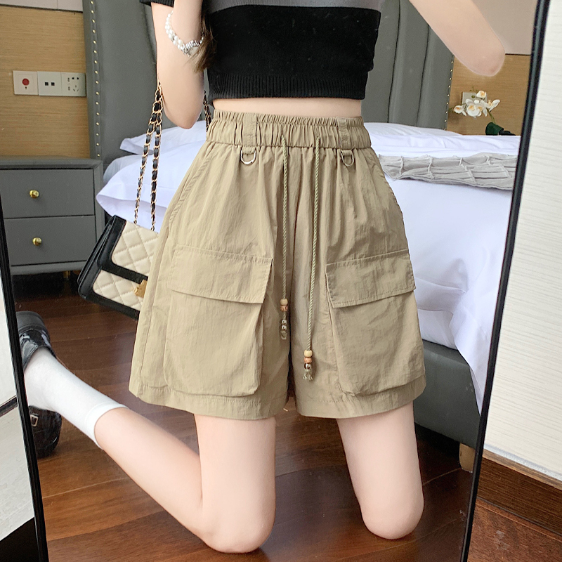 American-Style Quick-Drying Work Shorts for Women, Summer Elastic Waist Slimming Drawstring Wide-Leg Pants, Loose Casual Sports Shorts American-Style Quick-Drying Work Shorts for Women, Summer Elastic Waist Slimming Drawstring Wide-Leg Pants, Loose Casual Sports Shorts
