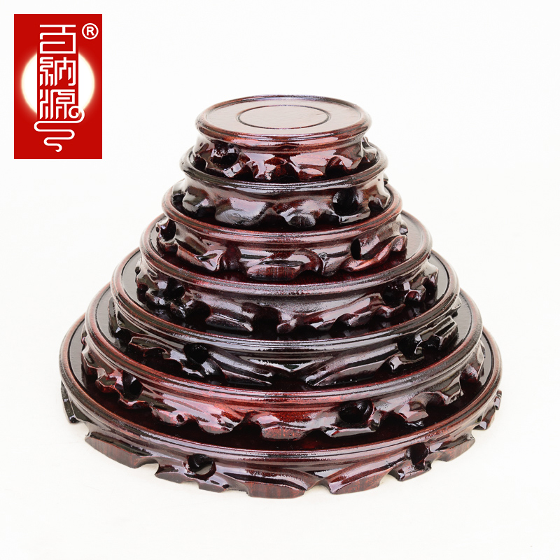 Bainayuan vase base Solid wood round base Handicraft decoration Golden toad tray Solid wood tray Wooden base