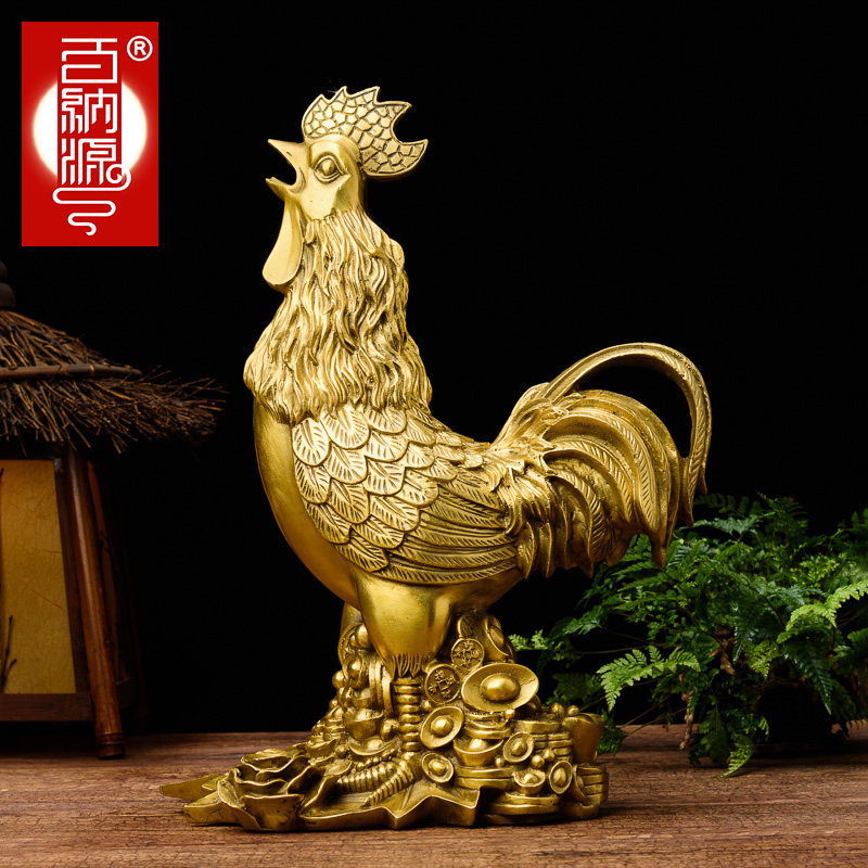 Bainayuan copper rooster ornament pure copper money blessing word chicken Golden rooster dawn Rooster Model chicken ornament Big rooster