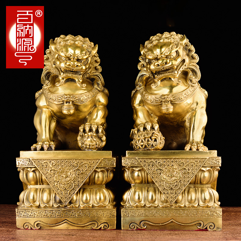100 Natto Lions Swing Piece Brass Beijing Lion's Palace Gate Lions Pair of Bronze Lions Home Decoration Pint