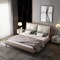 Italian light luxury leather bed modern minimalist solid wood bed Nordic big bed can be customized 2 2 wedding soft bed double