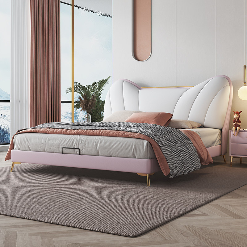 Italian Minimalist Genuine Leather Bed Light Lavish Modern Minimalist Main Sleeper Bed 1 8 m Princess Bed Small Family Type Double Leather Bed 