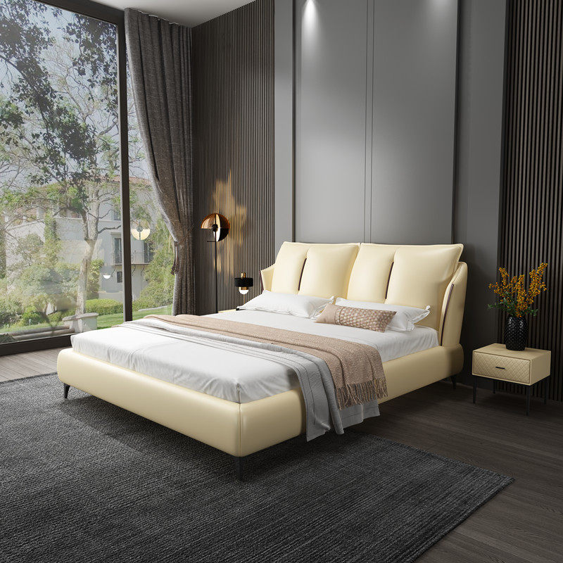 Italian minimalist leather bed modern minimalist master bedroom double bed can be customized 2 2 meters soft bag bedroom storage leather bed