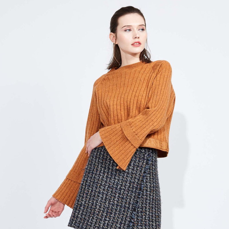 Z11 của phụ nữ năm 2020 mùa xuân retro mới ngã ba nhỏ sừng tay knitsweater áo len Z18CM517