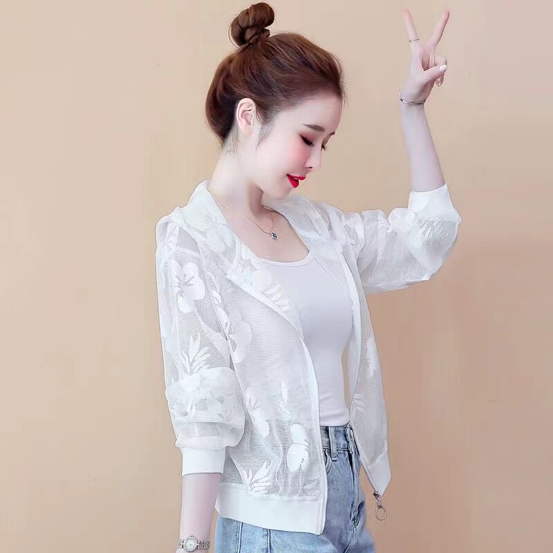 Mesh Lace Thin Sun Protection Clothing Summer 2026 New Korean Style Fashionable Age-Reducing Hollow Long-Sleeved Large Size Short Jacket Mesh Lace Thin Sun Protection Clothing Summer 2026 New Korean Style Fashionable Age-Reducing Hollow Long-Sleeved Large Size Short Jacket