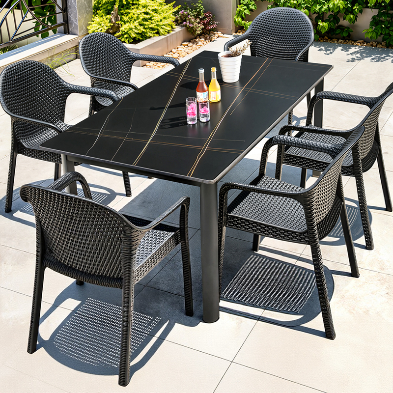 Outdoor Tables and Chairs Courtyard Slate Outdoor Table Tea Table Dining Table Combination Rattan Chair Terrace Garden Leisure Open-Air Aluminum Outdoor Outdoor Tables and Chairs Courtyard Slate Outdoor Table Tea Table Dining Table Combination Rattan Chair Terrace Garden Leisure Open-Air Aluminum Outdoor