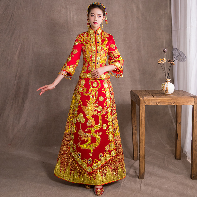 Xiuhe dress bride 2021 new Chinese style wedding costume wedding dress Chinese wedding dress dragon and phoenix hanging show kimono