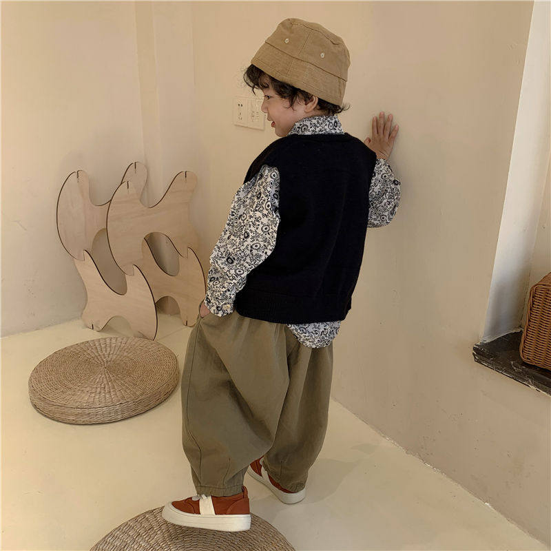 Boys' pants 2022 spring and autumn loose cotton net red bloomers female baby casual middle and small children's trousers for outer wear