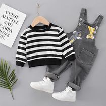 Boy Clothing Boy Spring Autumn New Denim Back Belt Pants Suit Kids Boys Baby Boy Spring Autumn Season Beat Bottom Jersey Boy Suit