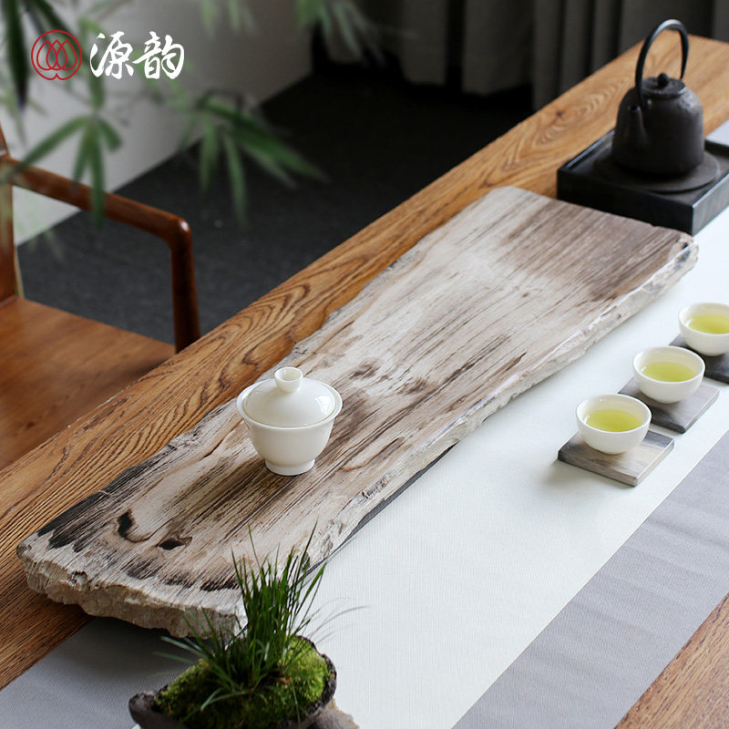Yuan Yun wood fossil tea tray hand-carved stone tea tray stone dry bubble type big tea table family Kung Fu tea set