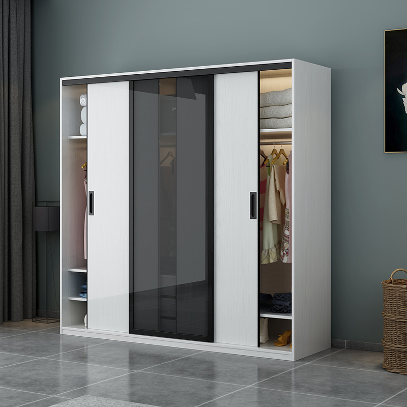 Wardrobe sliding door simple modern economy glass sliding door sliding door Nordic bedroom small apartment whole large wardrobe