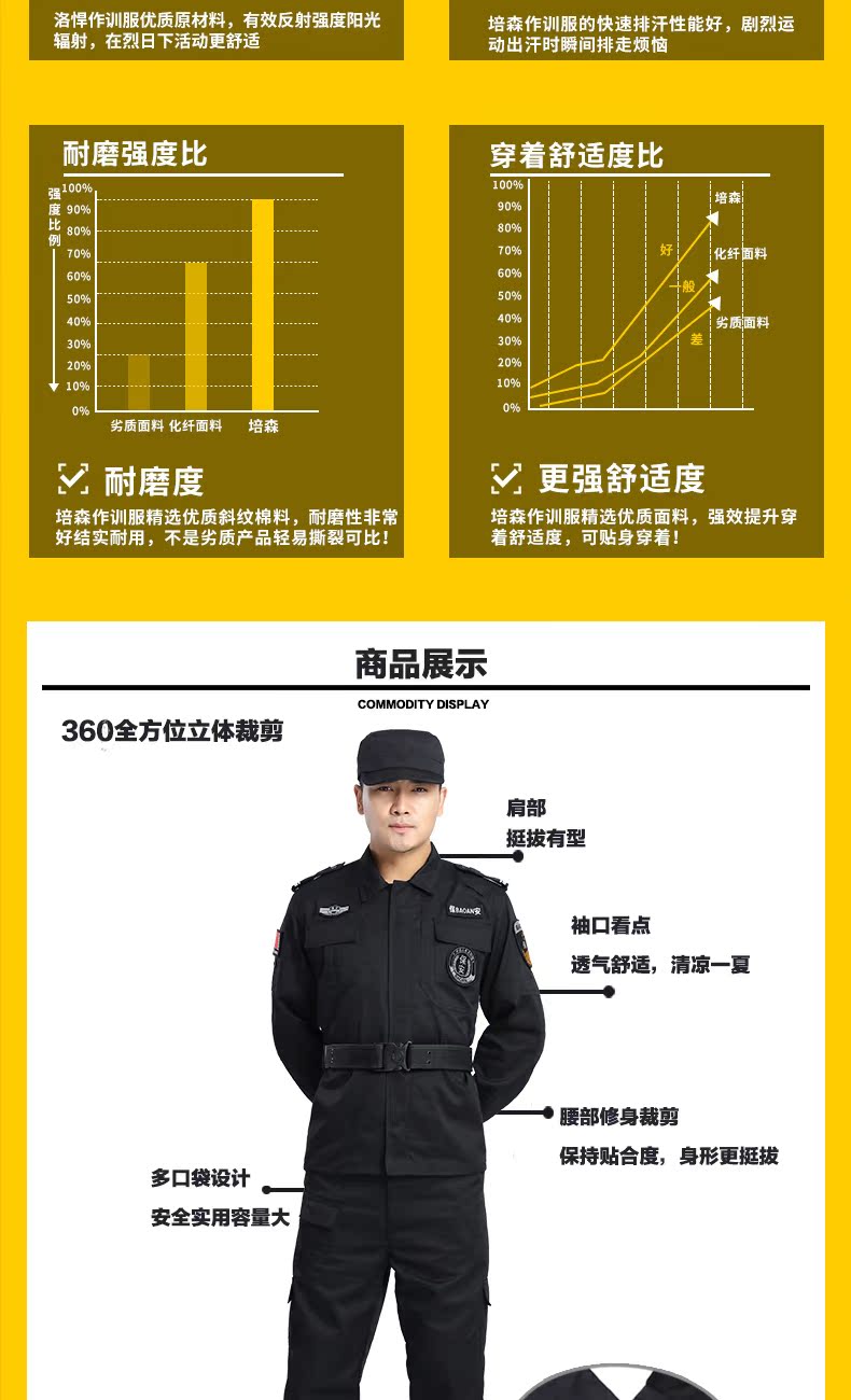 An ninh dài tay phù hợp với mùa xuân và mùa thu nam màu đen an ninh đồng phục mùa xuân đồng phục đào tạo đồng phục tùy chỉnh đồ bảo hộ lao động nam