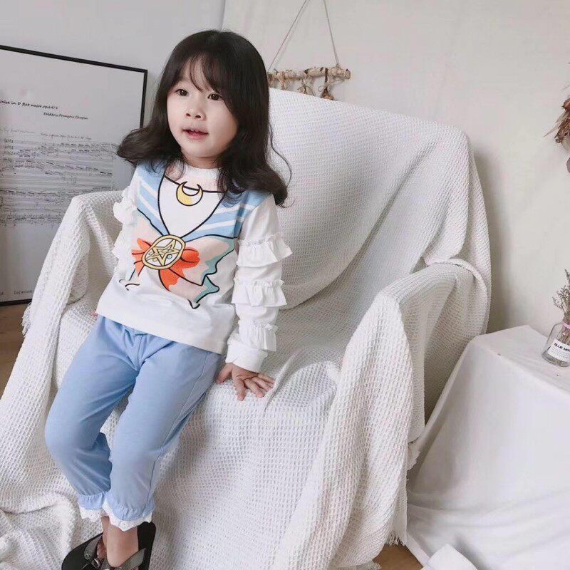 QIAO Spring New Pint Girl Beauty Girl Cartoon Lotus Leaf with Cartoon Lotus Leaf side Family Guy recalls the woman's active print pyjamas