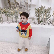 Qiao Baojia autumn and winter new boys and girls pure cotton thread fine needle Superman color sweater children cartoon pullover knitting