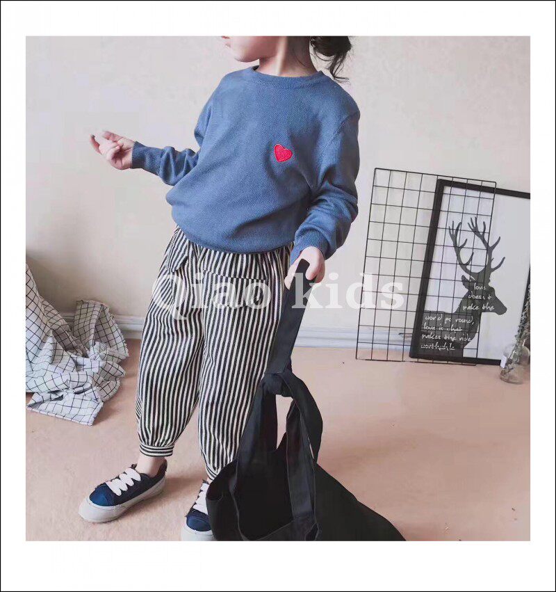 (Joe home) Spring and autumn New items Men and women Casual Striped Light Cage Pants Children's Pocket in front casual long pants