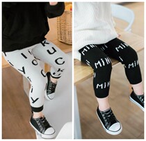 Qiao Baojia autumn and winter new boys and girls letter printed knitted leggings childrens cotton double trousers