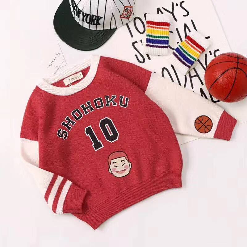 (Qiaojia) New products for autumn and winter boys and girls cartoon basketball style sweater children's cotton knitting