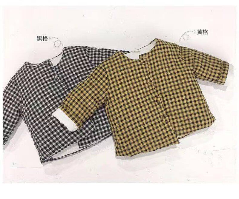 (Qiaojia) New products for autumn and winter boys and girls pure cotton plus cotton plaid cotton clothing children's plaid thickened warm cotton clothing