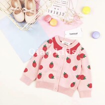 Qiao Baojia good goods return to the market autumn and winter girls strawberry double knitted cotton cardigan female Treasure Plus velvet thick sweater