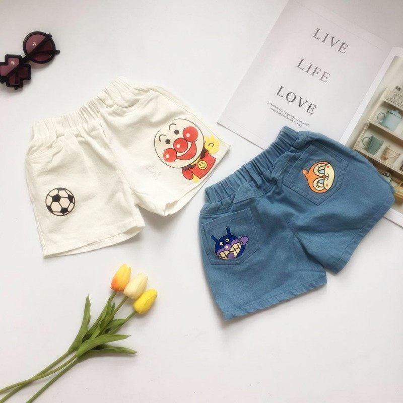 (Joe home) Summer New Men And Women Children Cartoon Printed Casual Denim Shorts Children Soft Grinders Shorts