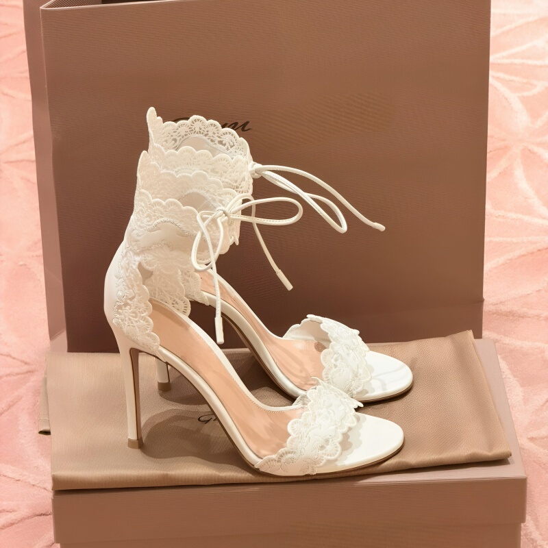 Sheepskin Version~ French Lace Strap Stiletto Sandals for Women, New Fairy Style 9cm High Heels, Elegant Wedding Shoes