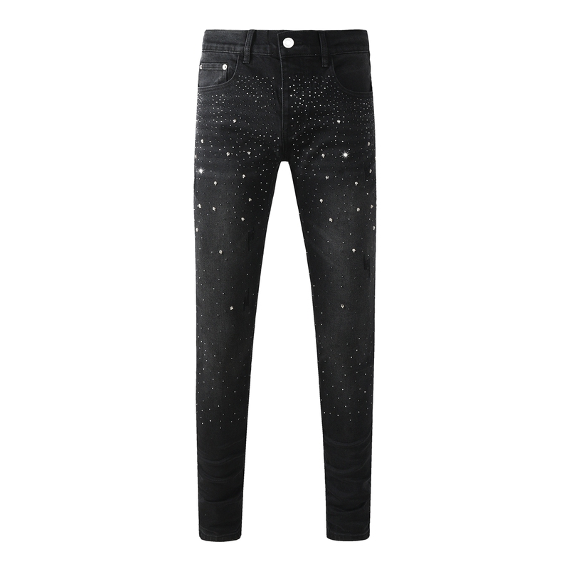 Pur Jeans American Trendy Brand Autumn New Black Star-Studded Rhinestone Stretch Slim-Fit Skinny Jeans for Men
