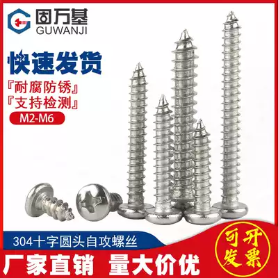 Round head self-tapping screws 304 stainless steel cross pan head self-tapping screws pointed tail wood screws M2M3M4M5M6