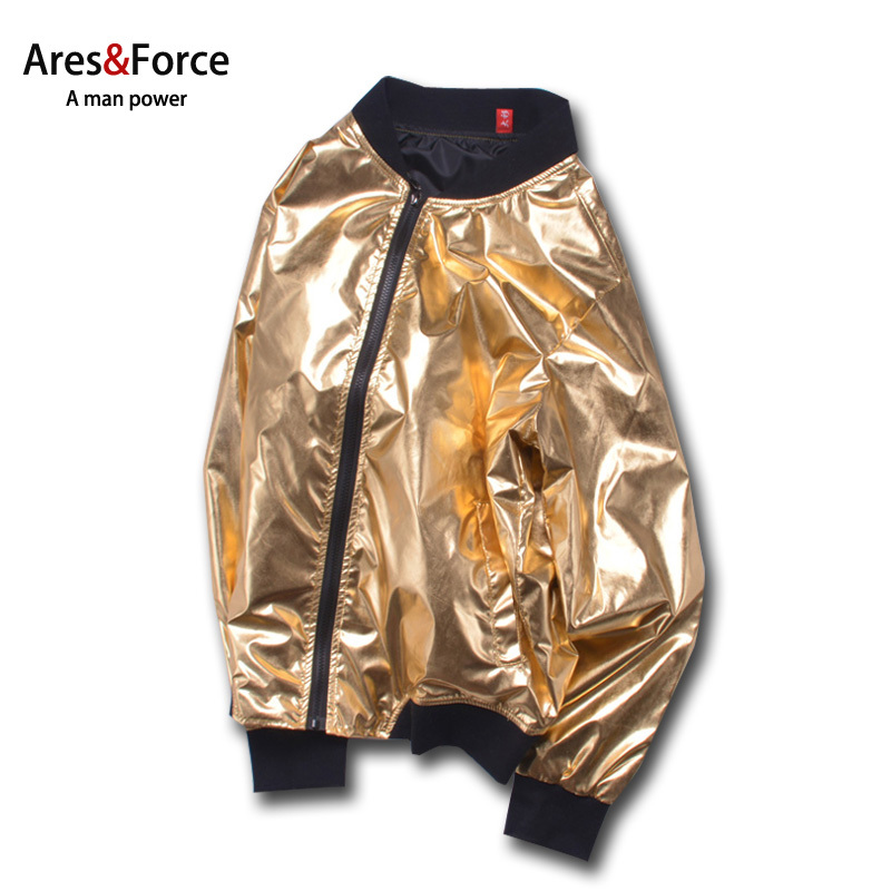 Plus-Size Silver Jacket for Men, Reflective, Trendy, Stylish, Shiny, Thin Jacket, Gold Laser Stand-Up Collar Cardigan
