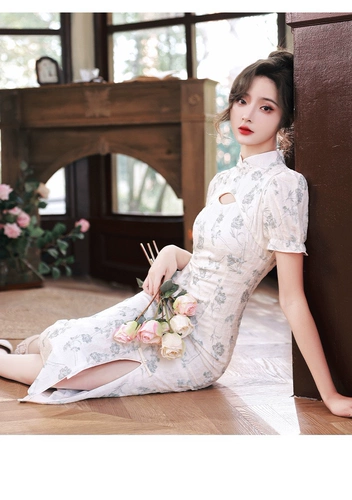[Специальное очистка предложения] Новые литературные и свежие пузырьковые рукава Cheongsam Girl улучшенные молодые модели можно носить каждый день