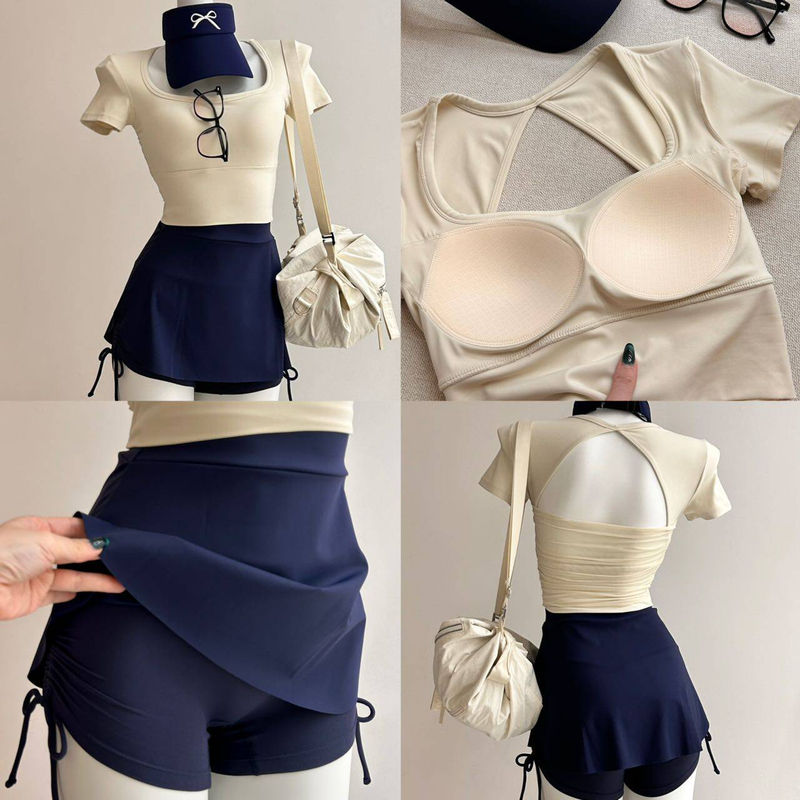 Nautical Style Triangle Backless Short-Sleeve Yoga Outfit Set Pilates Indoor Training Top Fitness Tank Top Sports Pants Nautical Style Triangle Backless Short-Sleeve Yoga Outfit Set Pilates Indoor Training Top Fitness Tank Top Sports Pants