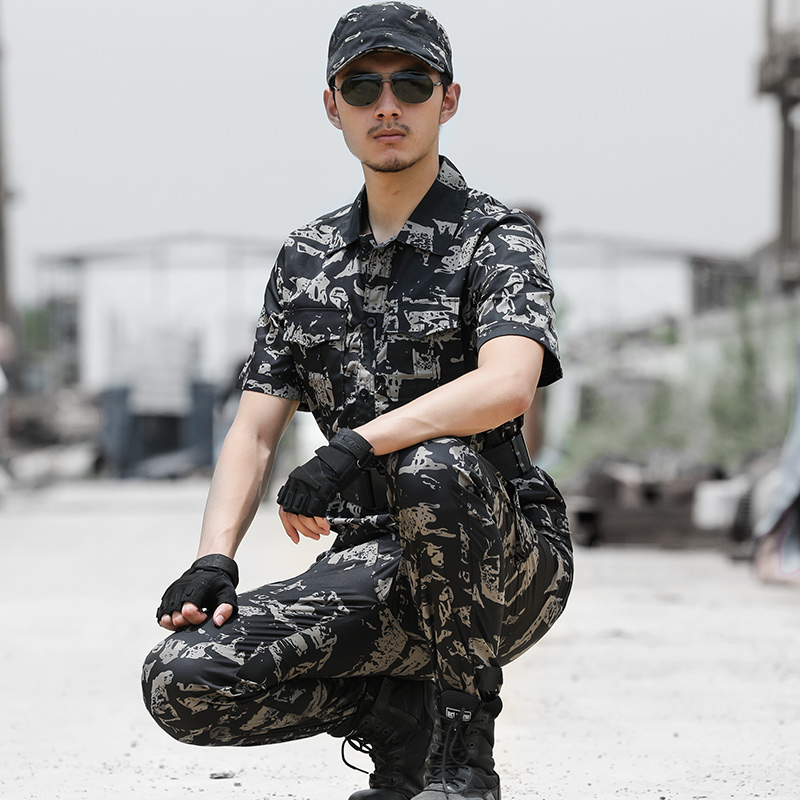 Summer camouflage clothes for men and women thin half-sleeve wear-resistant air army fan dress