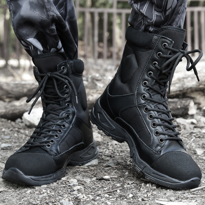 Combat boots men's special forces ultra-light combat training boots autumn and winter high tube tactical boots black shock absorption training boots women land combat boots