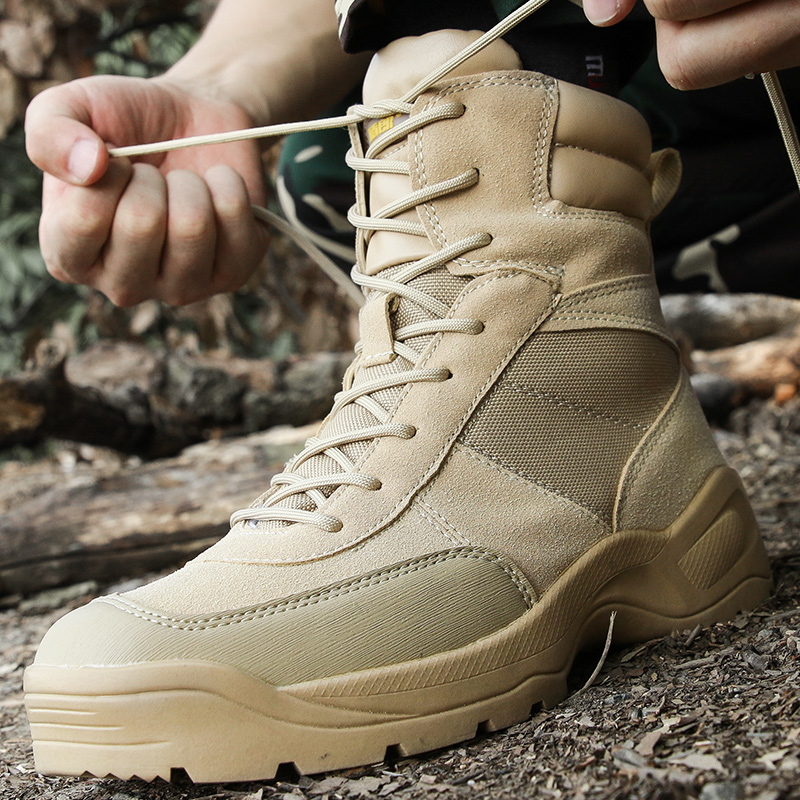 Combat boots men's ultra-light high-tube combat boots outdoor breathable mountaineering shock absorption tactical side zipper combat training shoes autumn and winter