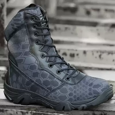 Black Python camouflage boots male land training boots high tube tactical shoes waterproof mountaineering boots autumn and winter