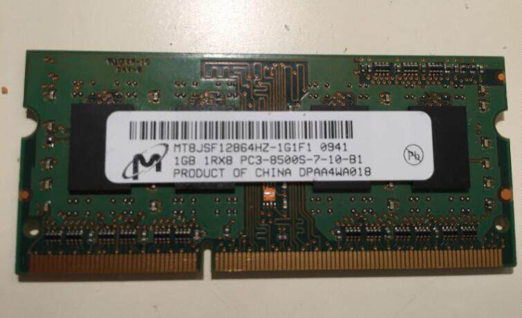 Micron Magnesium light 1GB 1RX8 PC3-8500S-7-10-B1 PC3-8500S-7-10-B1 MT8JSF12864HZ-1G1F1 memory