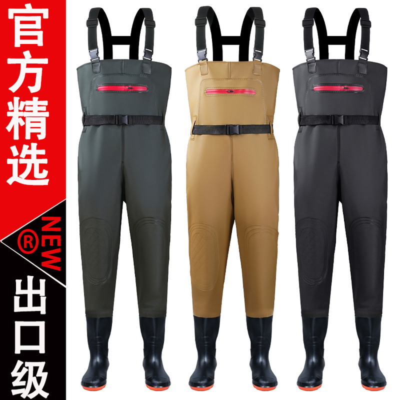 Waterproof Thickened One-Piece Rain Pants with Shoes, Wear-Resistant, Unisex Fishing Pants, Full-Body Water Shoes, Leather Waders