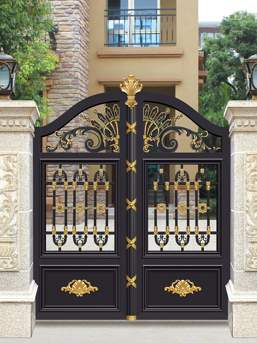 Aluminum alloy villa gate garden door factory school aluminum gate rural courtyard double open door electric door