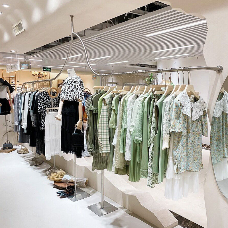 Clothing Store Display Rack Upper Wall Hanger Wall-mounted Clothing Rack Stainless Steel Wire Drawing Women's Clothing Shelving