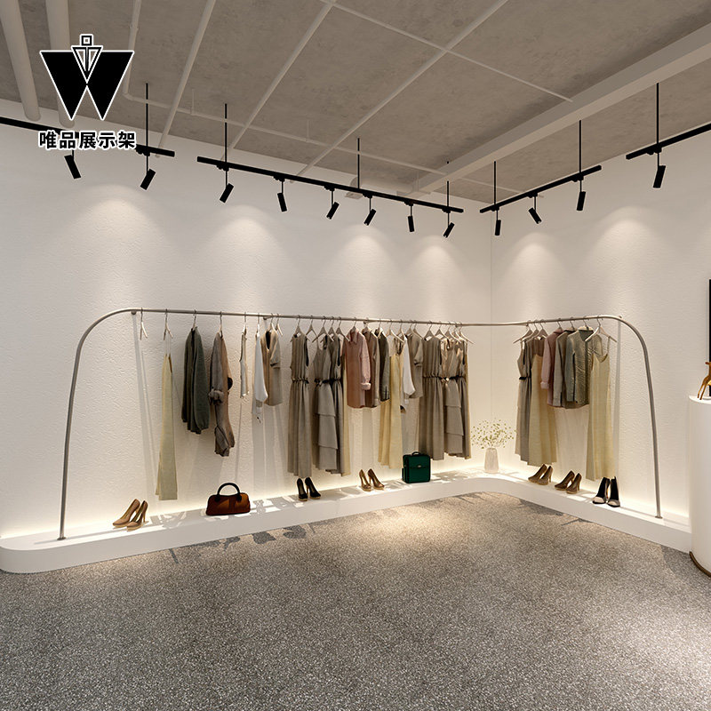 Clothing Store Display Rack Upper Wall Hanger Wall-mounted Clothing Rack Ground Type Stainless Steel Women's Clothing Shelving Shelving