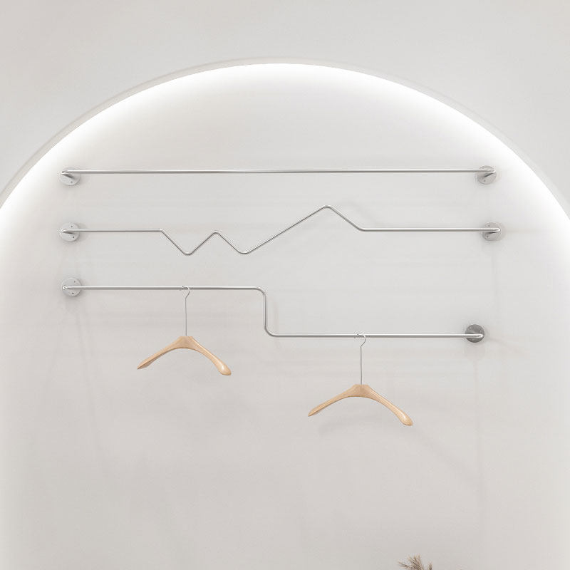 Stainless Steel Brushed Silver Solid Clothes Hanging Rod Clothes Store Upper Wall Display Rack Wall Mounted Children's Clothes Women's Clothes Rack