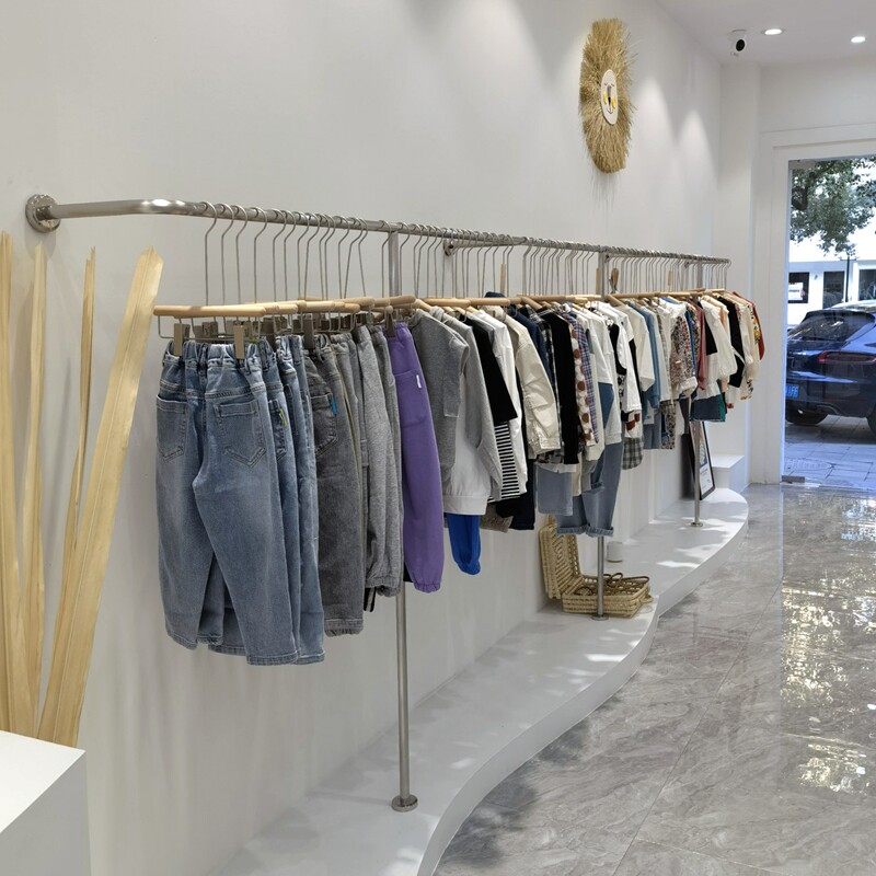 Clothing store display frame wall hanging rack floor clothing rack stainless steel silver children's clothing rack