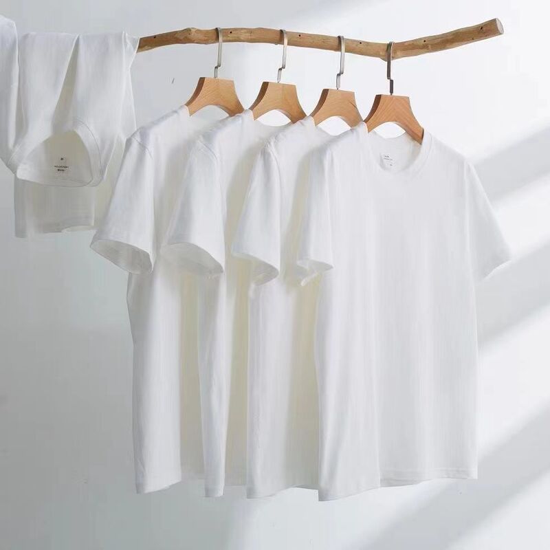 [Pack of Two] Pure Cotton Short-Sleeved T-Shirt for Women, Round Neck T-Shirt, Same Style for Men and Women, Thick and Non-Transparent White Half-Sleeved T-Shirt