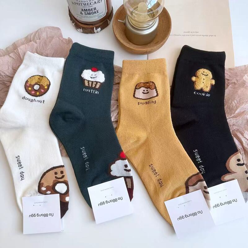 Korean Dongdaemun Aries Genuine Cartoon Gingerbread Man Cupcake Pudding Donut Women's Pure Cotton Socks