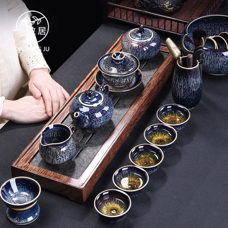 Yongjing Gus Tea Tea Set Group Brief Home Cover Bowl Tea Teapot Kongfu Tea Cup Ceramic Inlaid Silver Tea Pot