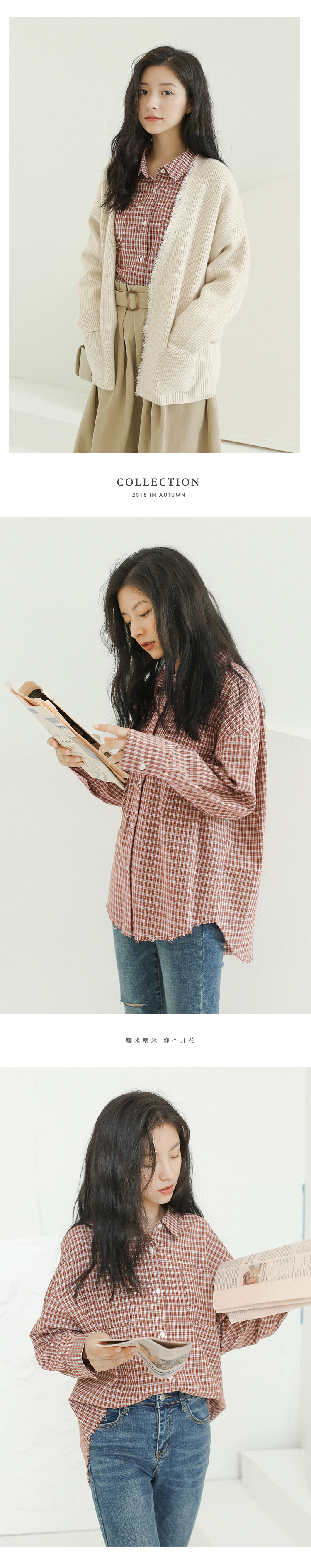 Bí mật trái cây retro kiểu dáng kẻ sọc cotton Hồng lỏng giản dị mùa thu hoang dã áo dài tay nữ 2018 mới áo sơ mi trắng nữ form rộng