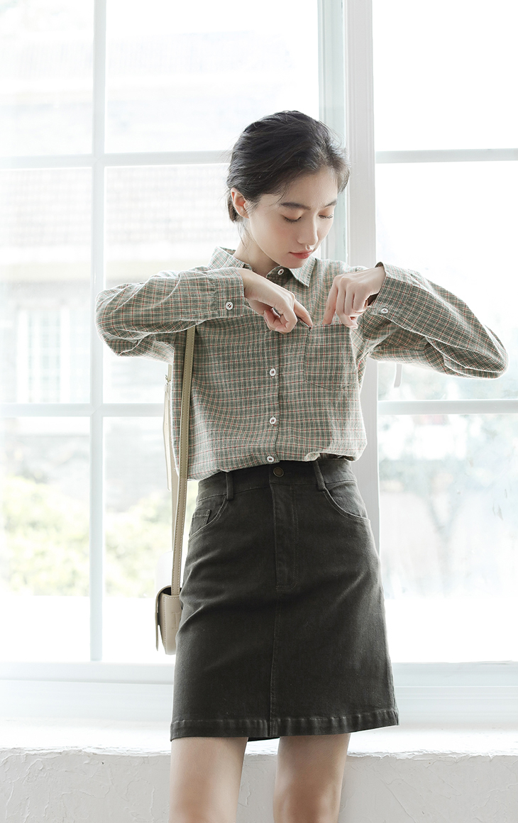 Đầm xòe / Chic retro áo sơ mi dài tay kẻ sọc kiểu nữ 2018 thu đông mới / gạo nếp bạn không nở áo sơ mi cộc tay