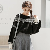 Air mơ mộng / bánh xe Ferris jacquard áo len Bắc Âu retro cổ tròn áo thun áo len 2018 mới mùa đông áo gile len nữ