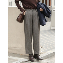  (Clearance non-returnable)Radio No 17 retro striped woolen suit pants womens casual straight pants autumn and winter