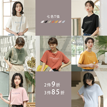  Midsummer diary loose Hong Kong style retro all-match short-sleeved t-shirt womens summer pure cotton white black printing short section