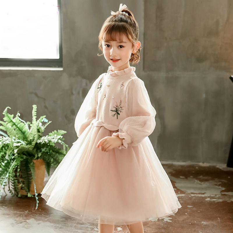 Next Long Girl Knit Sweater Princess Dress 2022 Spring Autumn Season Children Suit Foreign Gentchild Dress